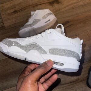 Jordan White and Silver Glitter Sneakers